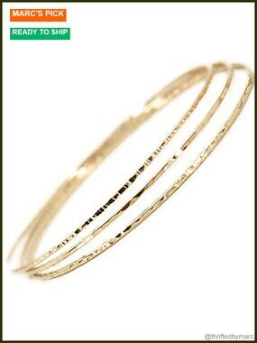 14k Gold Filled Hammered Bangle Set of 3 Textures Slip On Bracelets